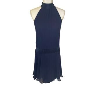 Banana Republic drop waist halter blue sleeveless dress office career wedding